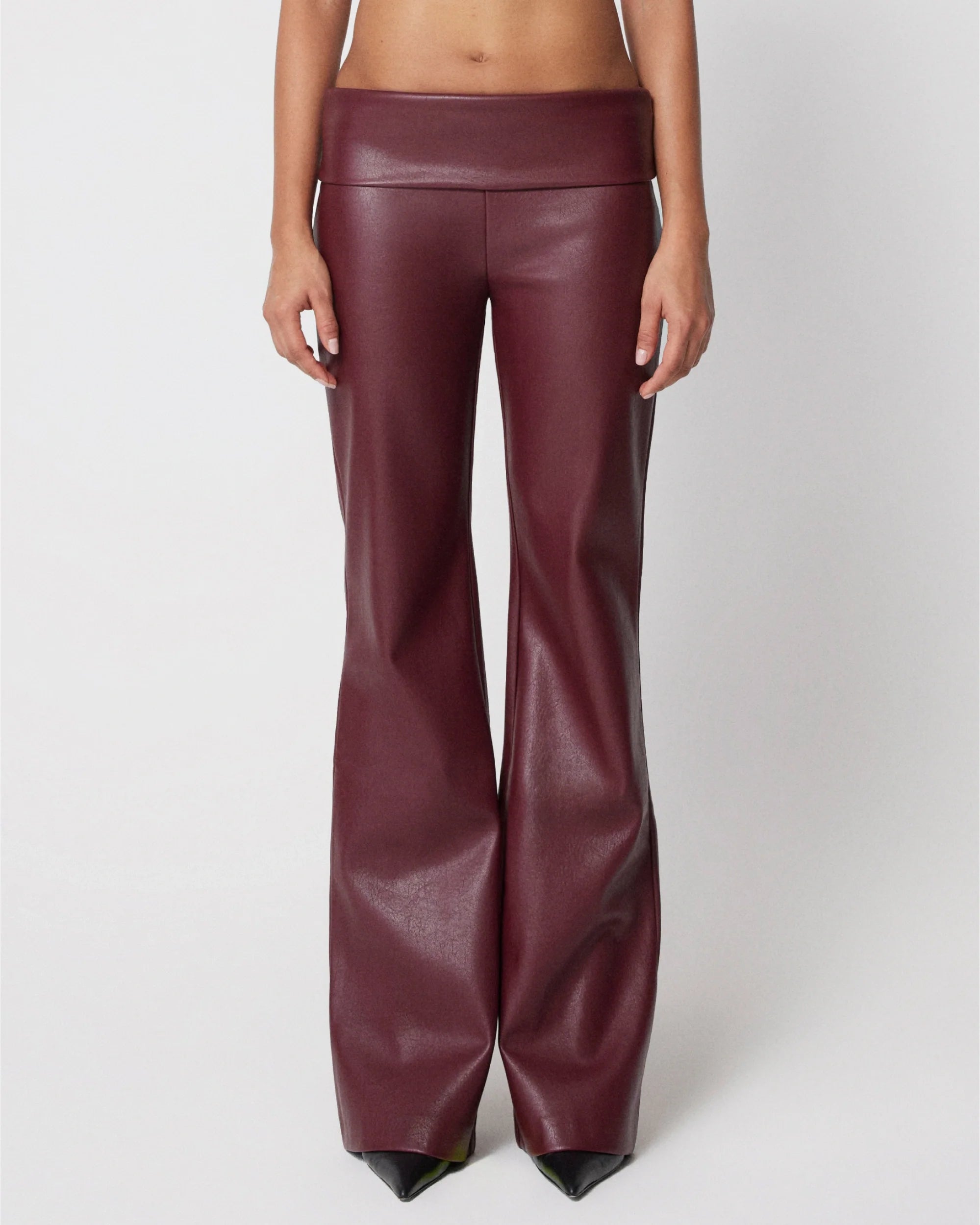 Merlot Fold Over Leather Pants